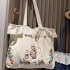 Spring and Summer New Mori Sweet Japanese Literary and Retro Sweet Lace Splicing Embroidered Shoulder Denim Handbag Bag