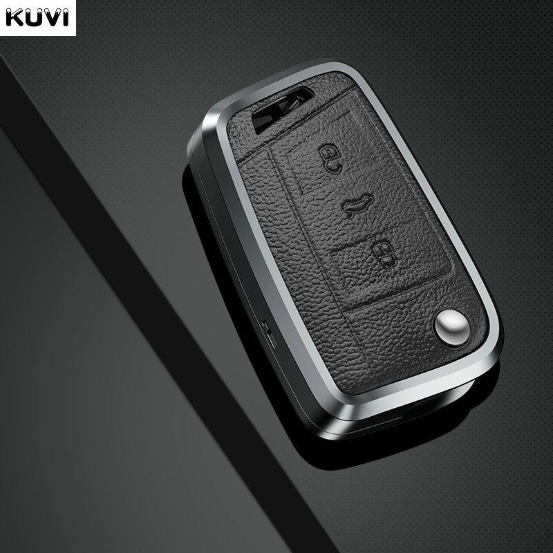 Aluminum Alloy Genuine Leather Auto Key Fob Cover Case Fit For Vw Volkswagen Golf 7 Mk7 Tiguan Mk2 Seat Ateca Leon Fr 2 Ibiza Skoda Octavia A7