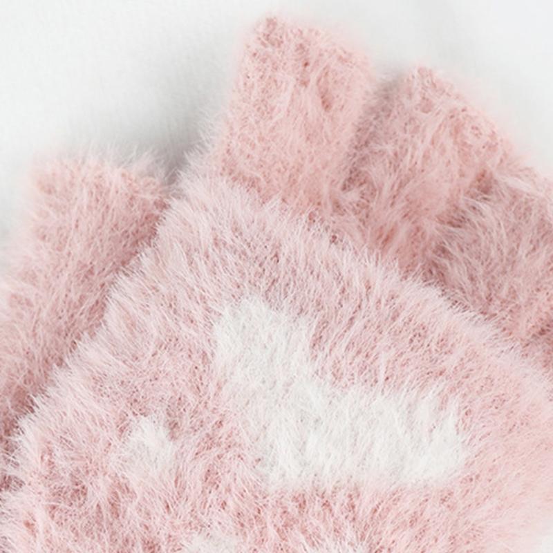 Cartoon Plush Cats Paw Fingerless Mittens with Flip Top Winter Knitted Gloves Stretchy Soft Mitten Elastic Warm Mitte