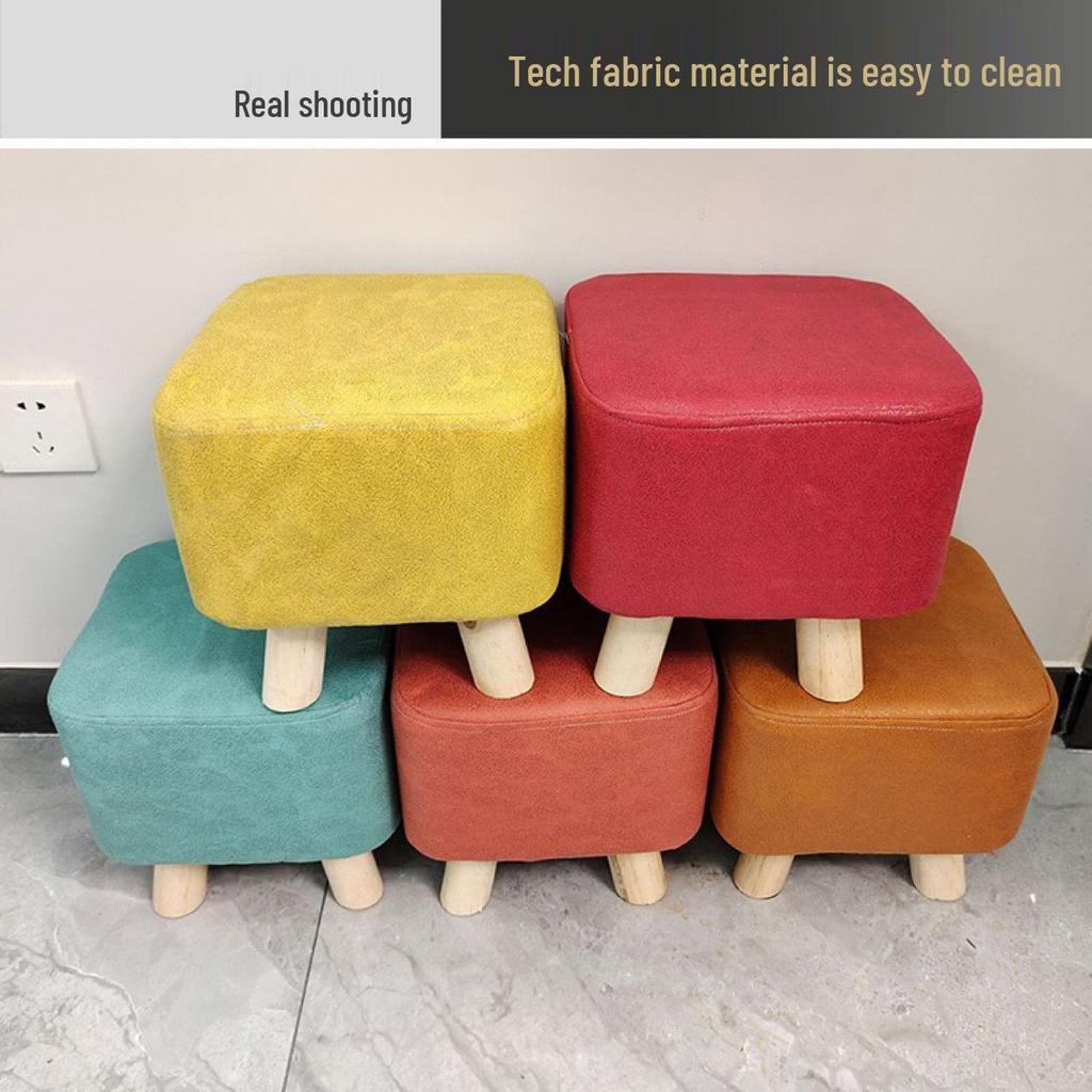 Tech Fabric Shoe-Changing Solid Wood Sofa Stool – Customizable with Logo or Engraved Words, Ideal for Activities or Gifts