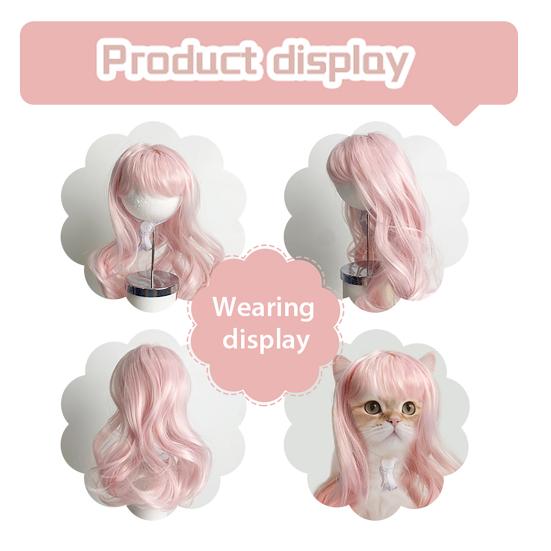 Wavy Dog Wig Cute Pet Wig with Adjustable Elastic Band Long Wavy Hair with Bangs Cat Hairpiece Costume for Cosplay Halloween Christmas Parties