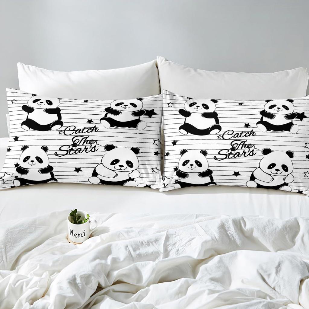 Cute Cartoon Panda Pattern Bed Hat Four-Piece Bedding Set Bedroom Dormitory Bedding Decoration