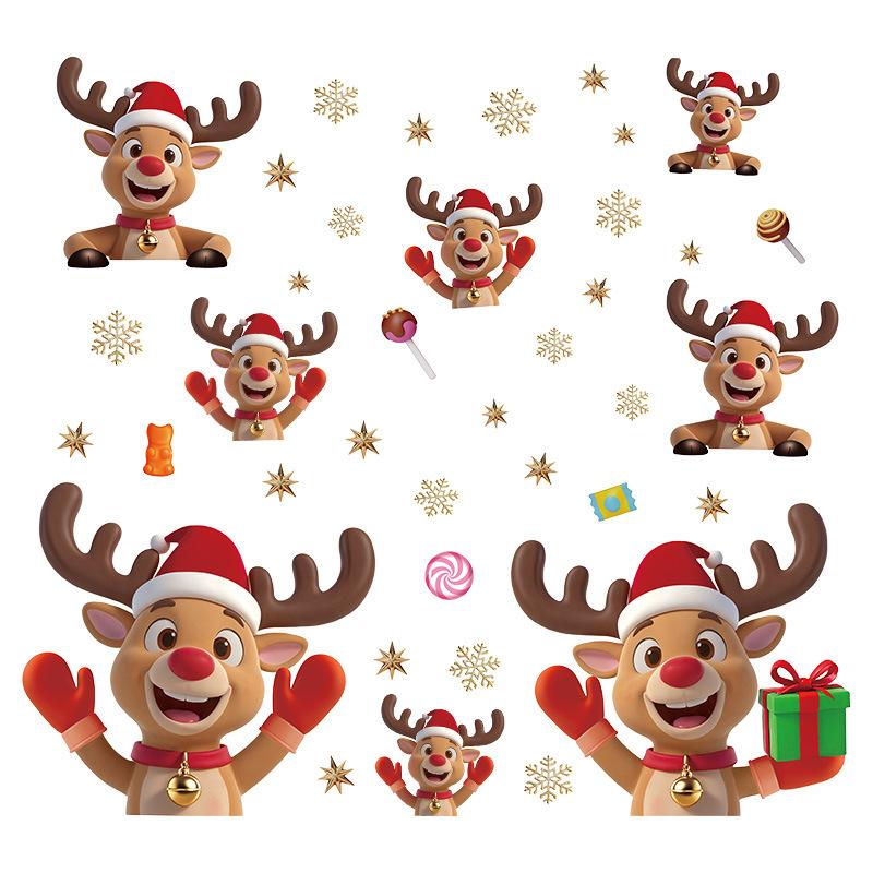 Christmas window stickers Holiday party cartoon elk wall home stickers Self-adhesive refrigerator cute stickers