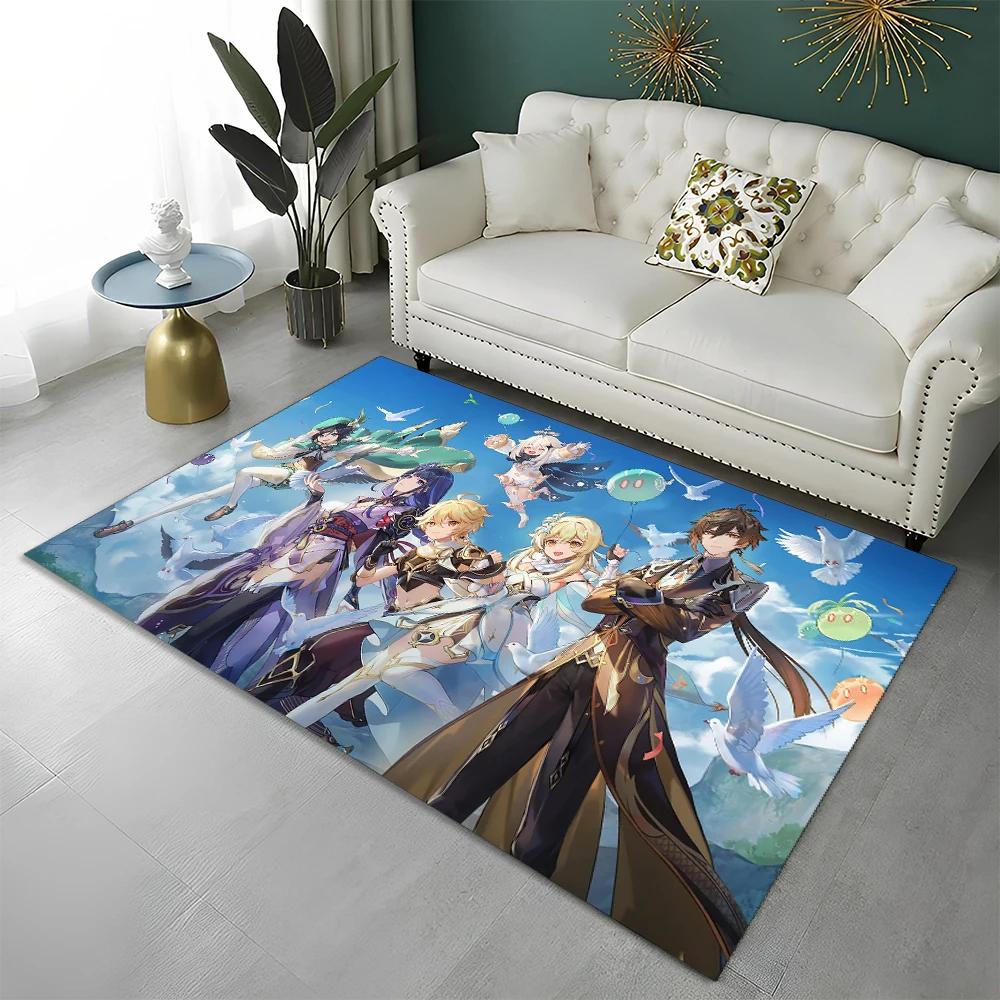 Game Genshin Impact Gamer Cartoon  Carpet Rug for Home Living Room Bedroom Sofa Doormat Decor,Child Area Rug Non-slip Floor Mat