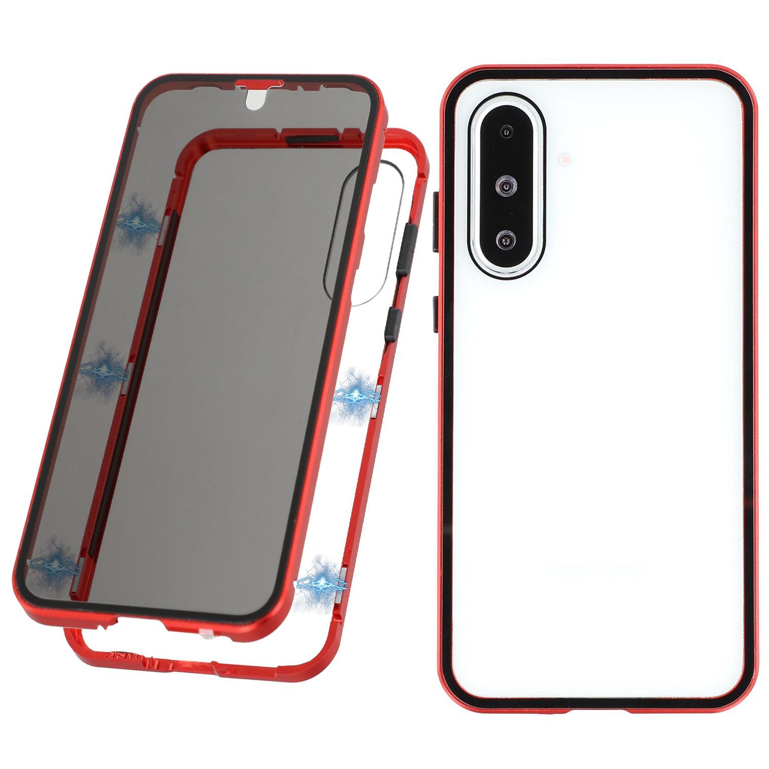 

For Samsung Galaxy A56 5G Case with Anti-Spy Screen Protector Tempered Glass Metal Phone Cover Magnetic Clasp Red