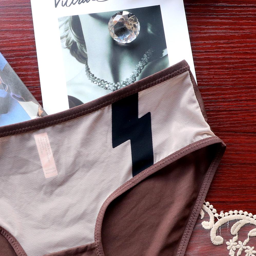 Hohle Damenhöschen Farbkontrast Sexy Gaze Unterwäsche Damen Mittlere Taille Bequeme High Spring Slips für Damen