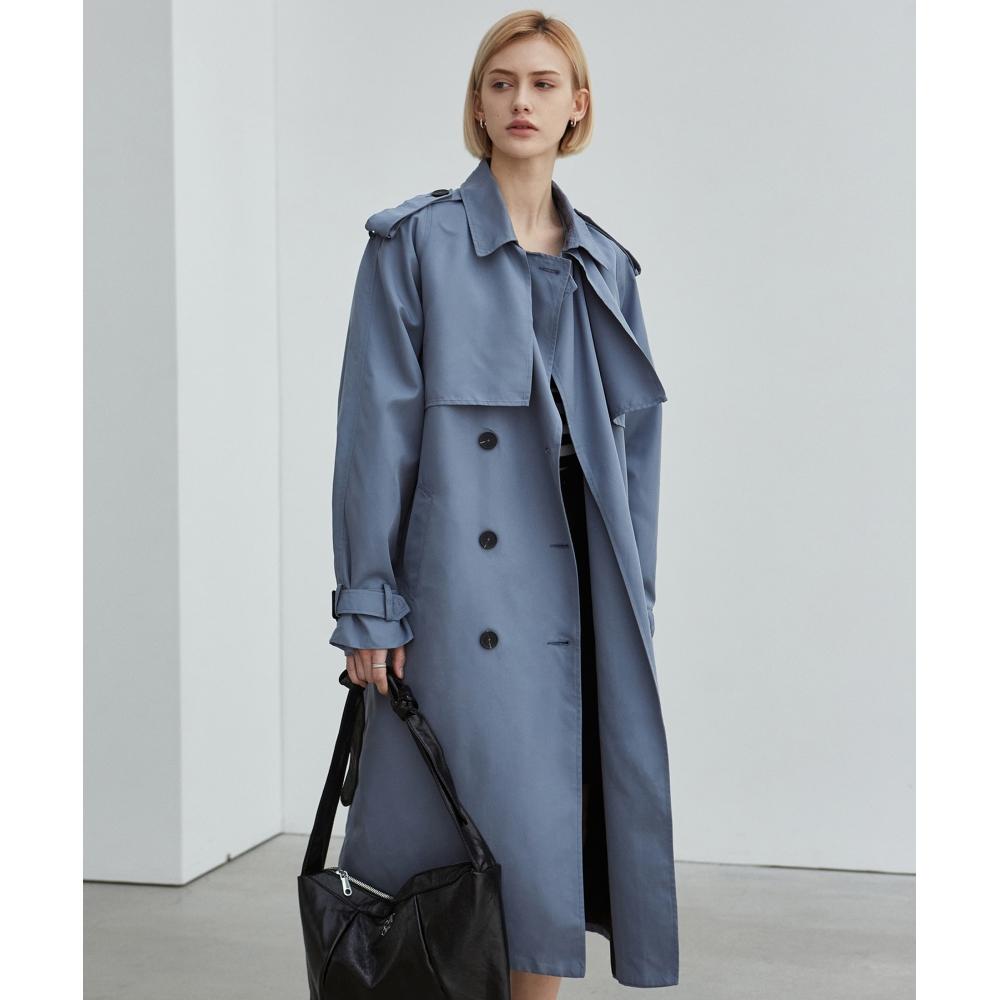 

NICKNICOLE 21FW Oversized Double Trench CoatСеро-голубой