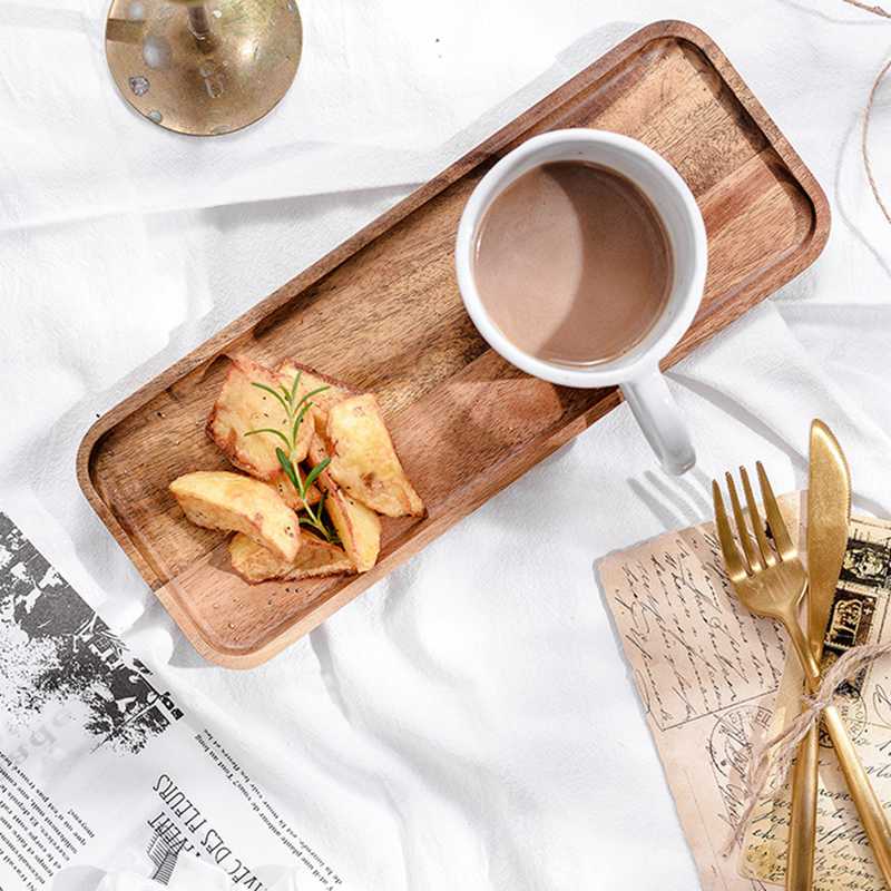 Natural Wooden Serving Tray Square/Rectangular Wood Plate Food  Fruit Platter Dessert Tea Storage Trays Home Storage Dish Decors
