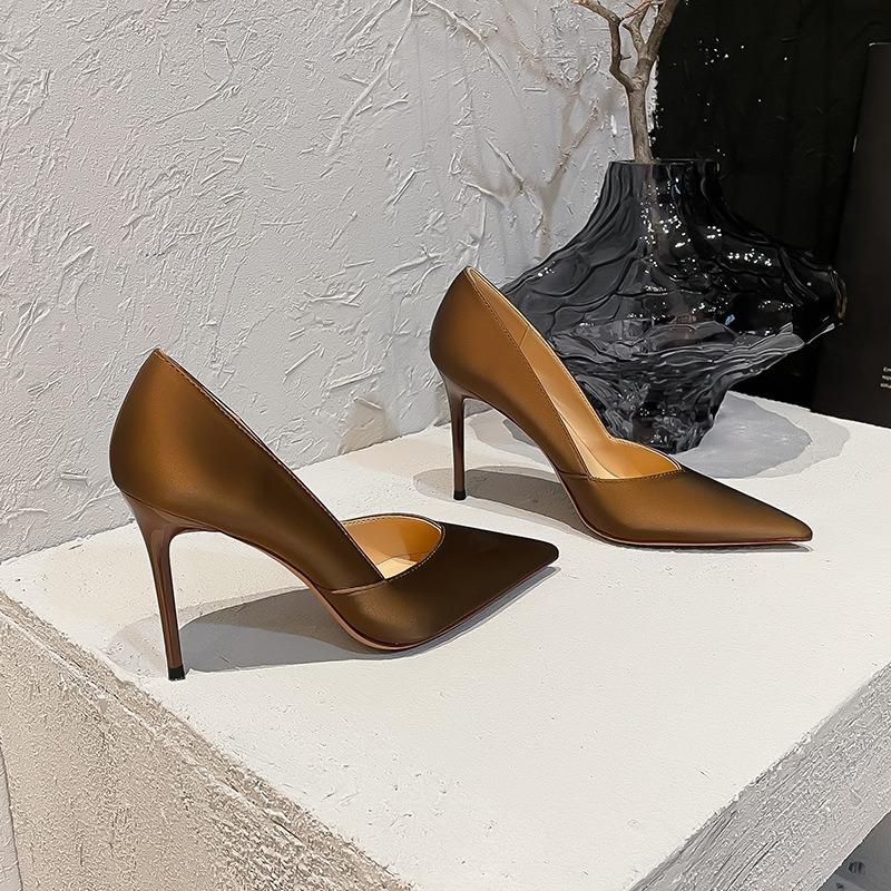 1 High Heels Pointed Temperament Celebrity Sexy Splicing Single Shoes Shallow Mouth Stiletto Single Shoes Women