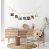 Wall Hanging Picture Holder Wooden Beads Photo Shelf Frame String Rustic Photo Display  Living Room