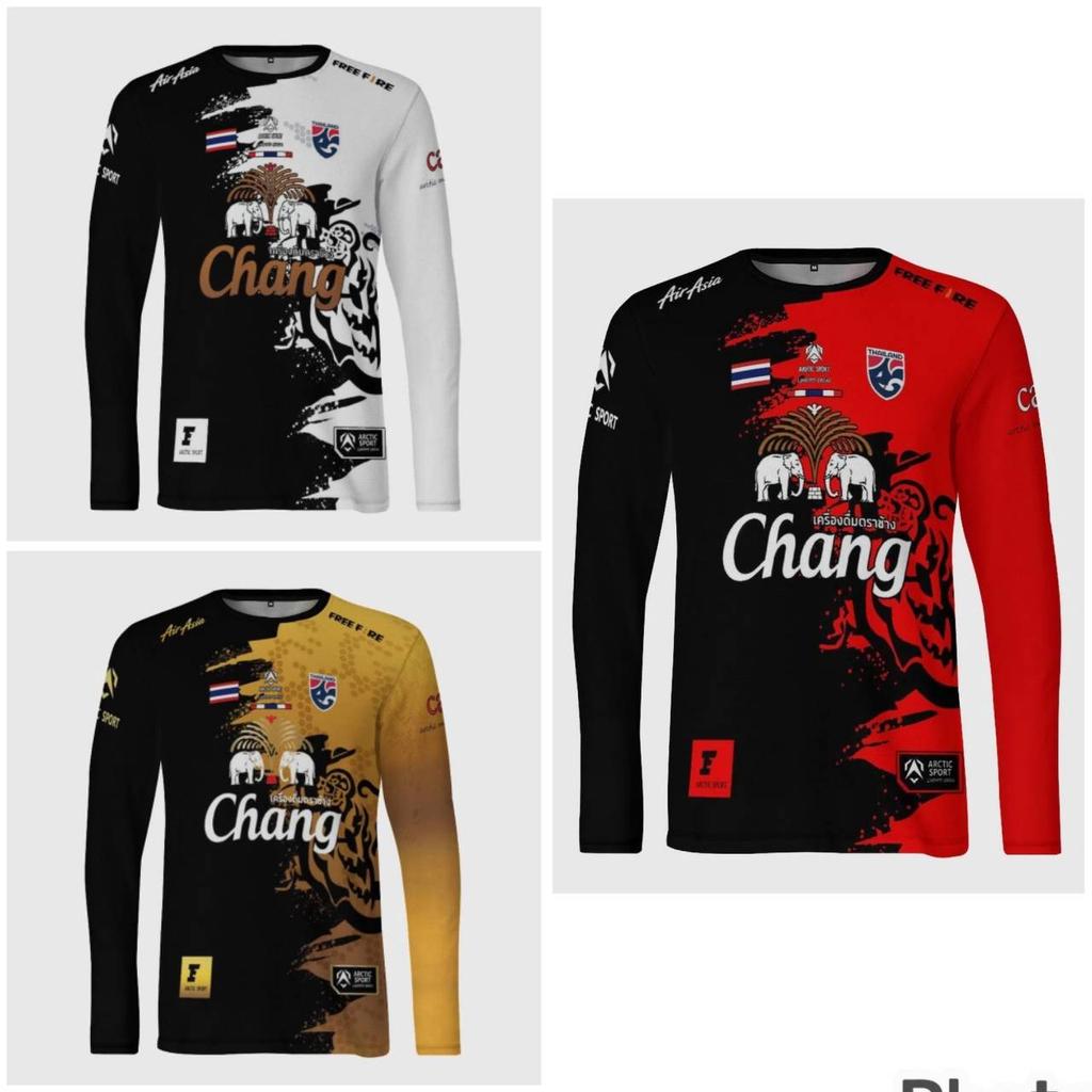 THAILAND Football Soccer Round Neck Vintage Shirt National Flag Elephant Logo Badge Unisex Men Women JERSEY Print Quick Dry Long Sleeve Uniform