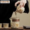 Ru Kiln Golden Flower Blessing Tea Set Complete Set Aesthetic Tea Ceremony Set Teapot and Tea Cup Set Chinese Tea Set Ornaments