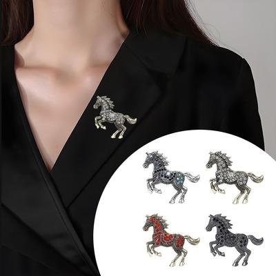 Gift Rhinestone Running Horse Brooch Traditional Vintage Zodiac Animal Badge Retro Brooch Pins Cultural Art