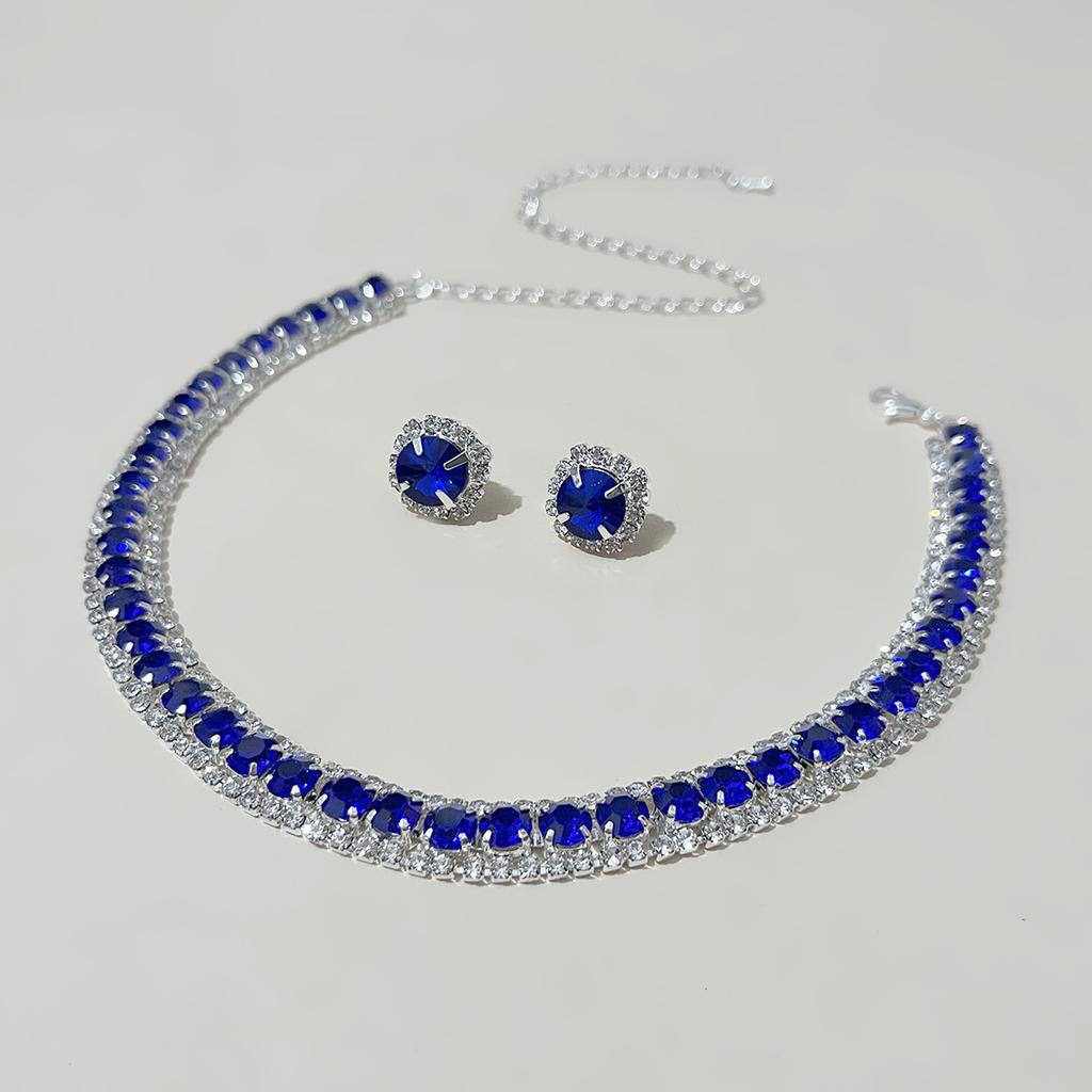 New Diamond-encrusted Square Set Necklace Earrings Light Luxury Collarbone Chain Internet Celebrity Temperament Dress Neck Chain Neck Decoration