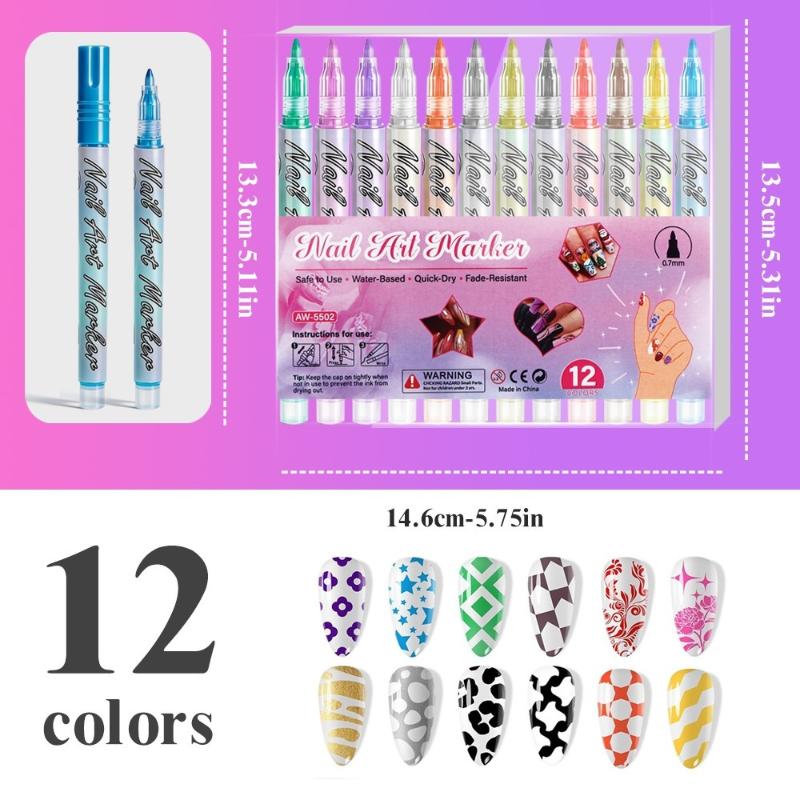 1/12Pc 3D Effect Nail Art Graffiti Pen Nail Tools DIY Colorful Nail Art Graffiti Pen Nail DIY Quick-drying Dot Flowers Liner Pen
