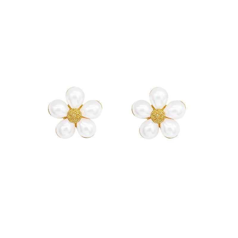In the wind pearl flower stud earrings women spring summer gentle spice earrings simple elegant temperament ear
