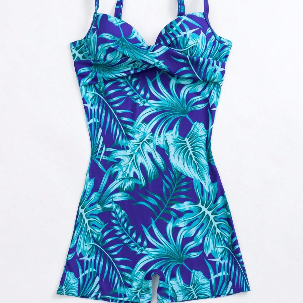 Skinny suspenders maple leaf print boxers conservative small fresh one-piece swimsuit women