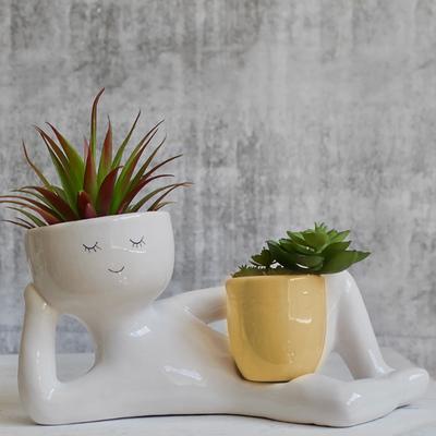 Lazy Guy Pflanztöpfe für Zimmerpflanzen, süße Pflanzgefäße aus Kunstharz mit Blumenkopf, liegend, Figur für Zuhause und Garten, Dekoration, Geschenk