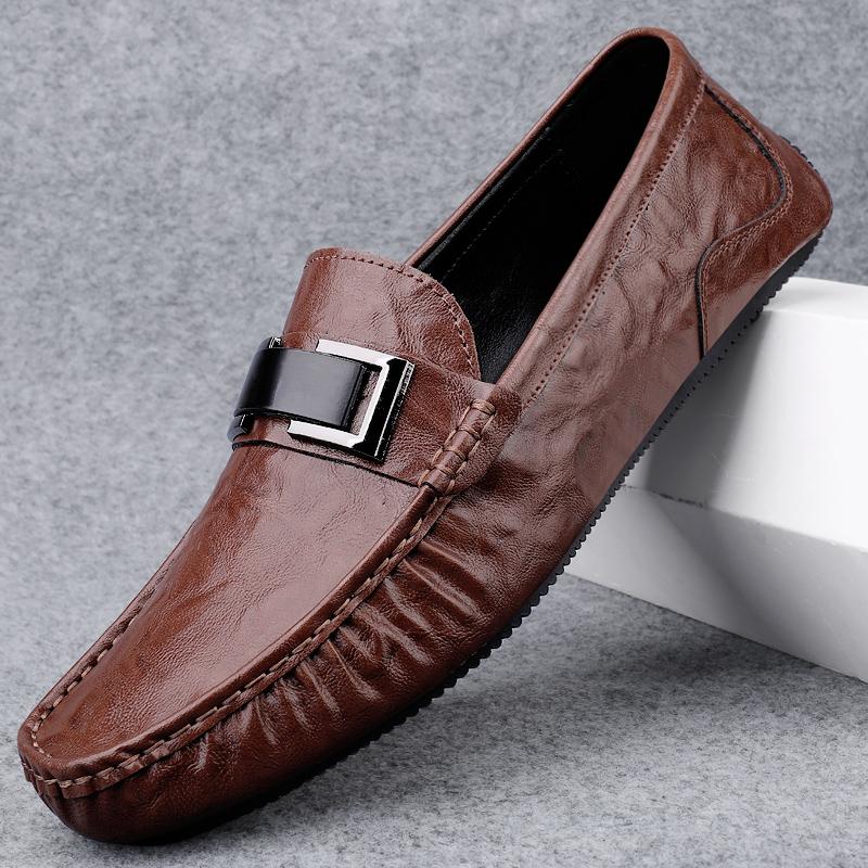 2025 Leather Penny Loafers Men Moccasins Mocasines Hombre Business Mens Casual Shoes Half Shoes Slip On Flats Male Driving Shoes