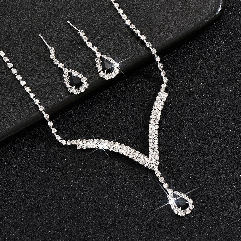 1Set Luxury Exquisite Rhinestone Bride Jewelry Set For Women Girls Fashion Simple Water Drop Earrings Necklace Bracelet Gifts