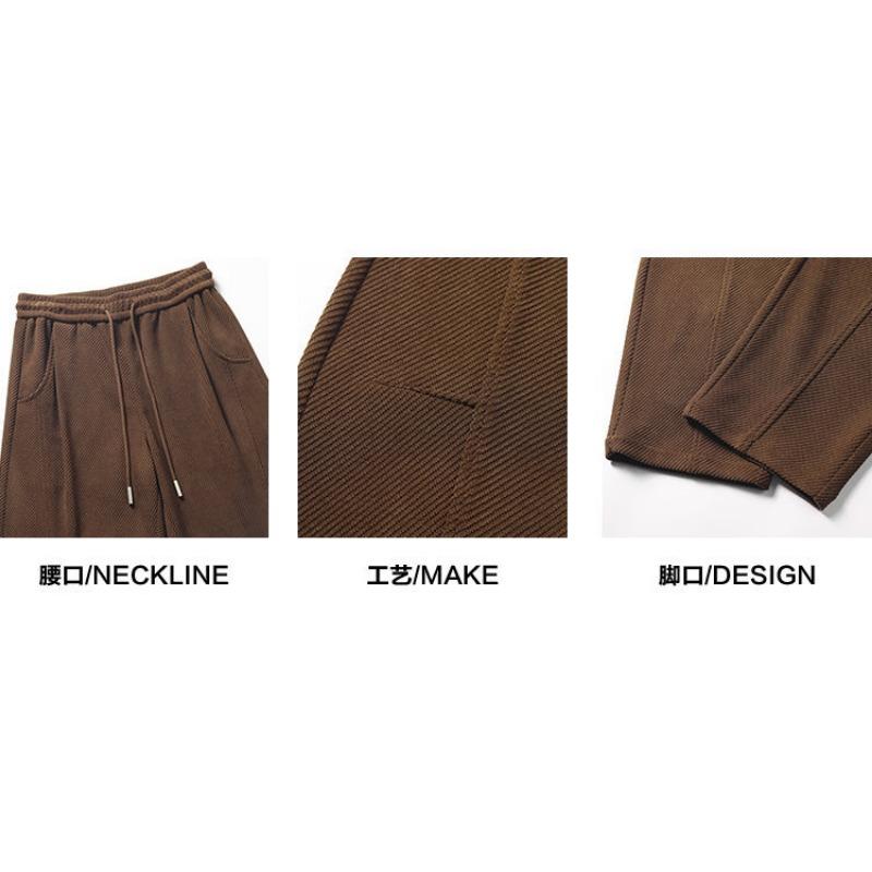 Mens Drawstring Curved Sweatpants Loose Wide Leg Thickened Casual Long Trousers