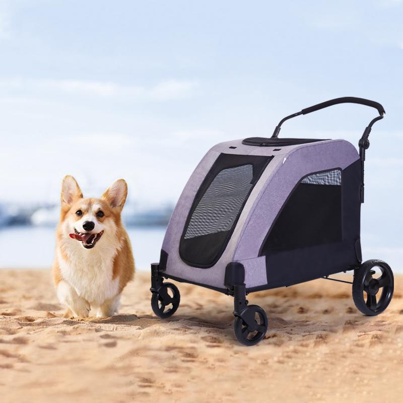 2024 High Quality Hot Selling Portable Large Pet Cart 4 Wheels Pet Trolley Sick Dogs Large Pet Stroller