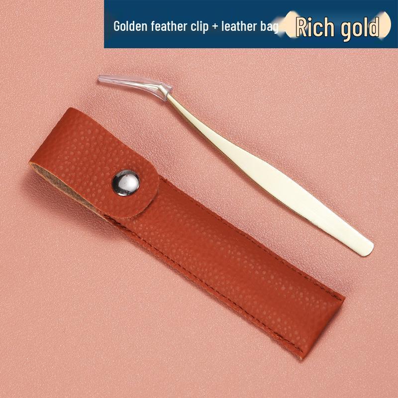 Plated Iridescent Precision Stainless Steel Rose Gold Feather Tweezers for Grafting False Eyelashes