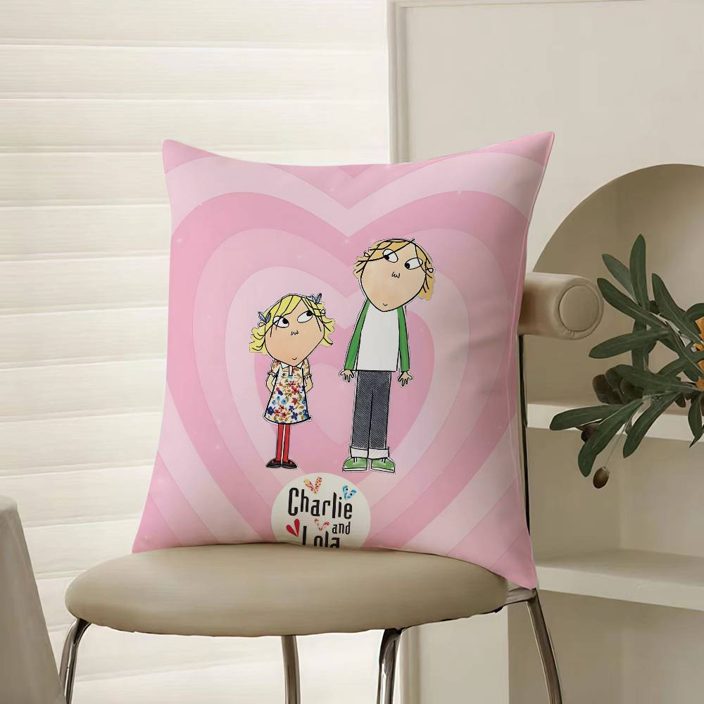 

Cute Charlie And Lola Childrens Animation Pillow Case Comfort Sofa Bed Silky elegant Invisible zipper Decorative cushion cover 12x12Inch