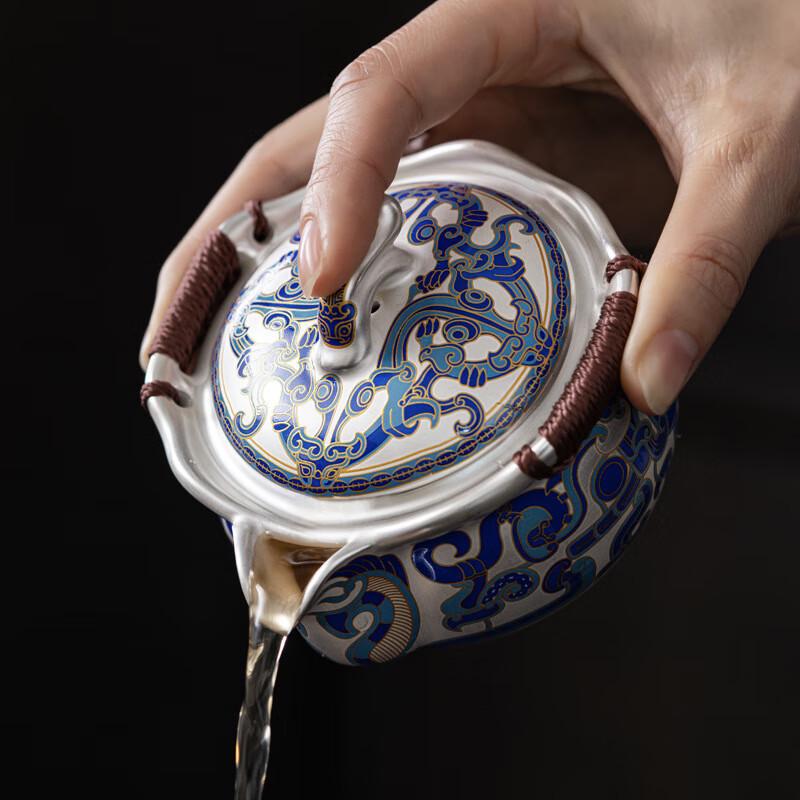 Shangqi Gilded Silver Taotie Ceramic Teapot