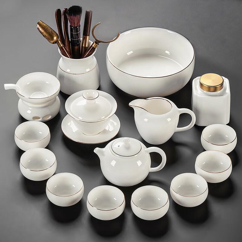 Lainuo Gilded Mutton-Fat Jade Porcelain Tea Set