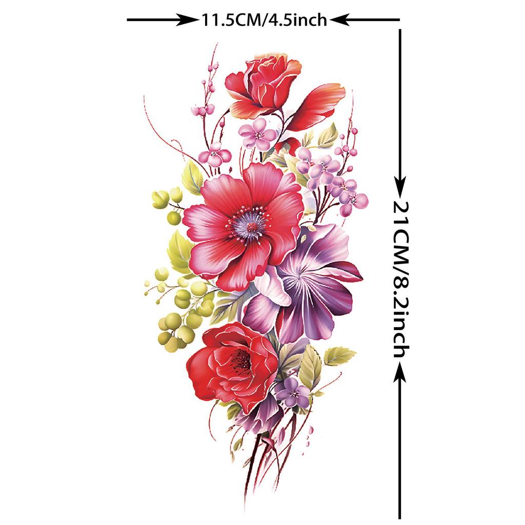 1 Sheet 3D Flower Temporary Tattoos Sleeve For Women Girls Watercolor Peony Rose Sexy Tattoo Sticker Water Transfer Transferable