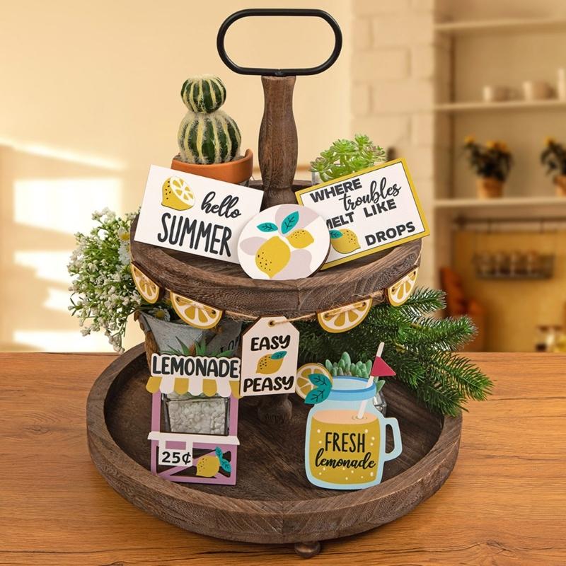 KX4B 1Set Lemon Tiered Tray Decor Party Background Decor for Indoor Outdoor Garden Yard Party Decoration