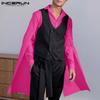 INCERUN Spring Mens Fashion Elegant Cape Shirts Long Sleeves Turn-down Collar Silky V Neck Ponchos Cloak Solid Party Tops S-5XL