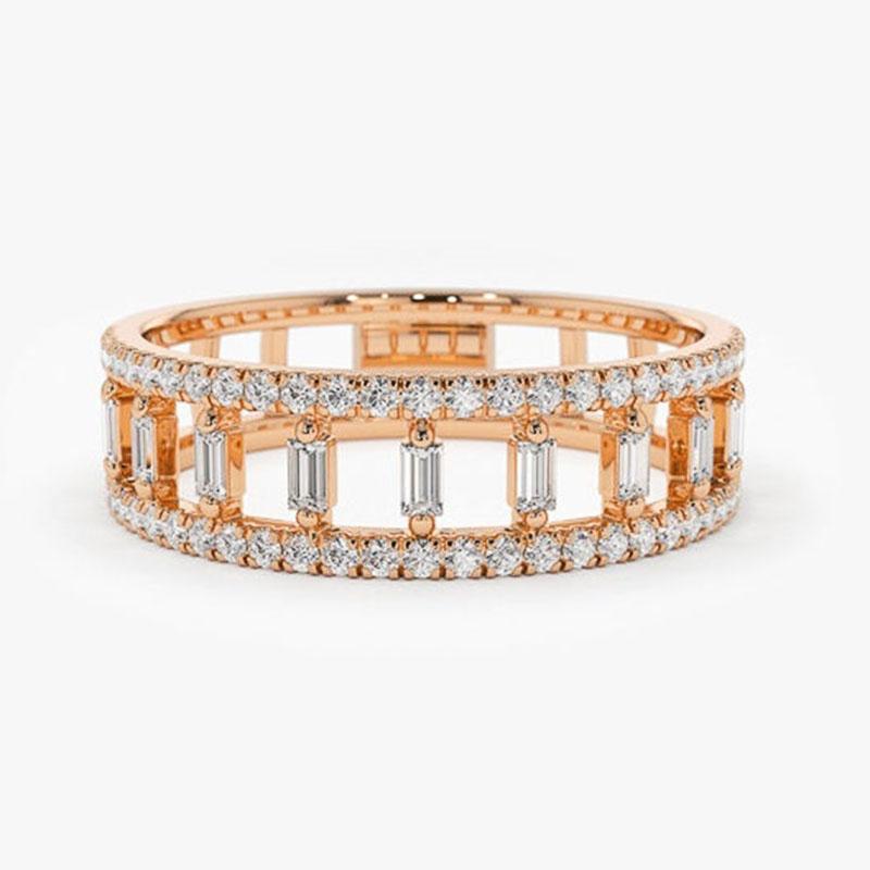 Elegant Women Wedding Band Jewelry Hollowed-out Rectangle Cubic Zirconia Quality Shiny Girl Fashion Versatile Rings