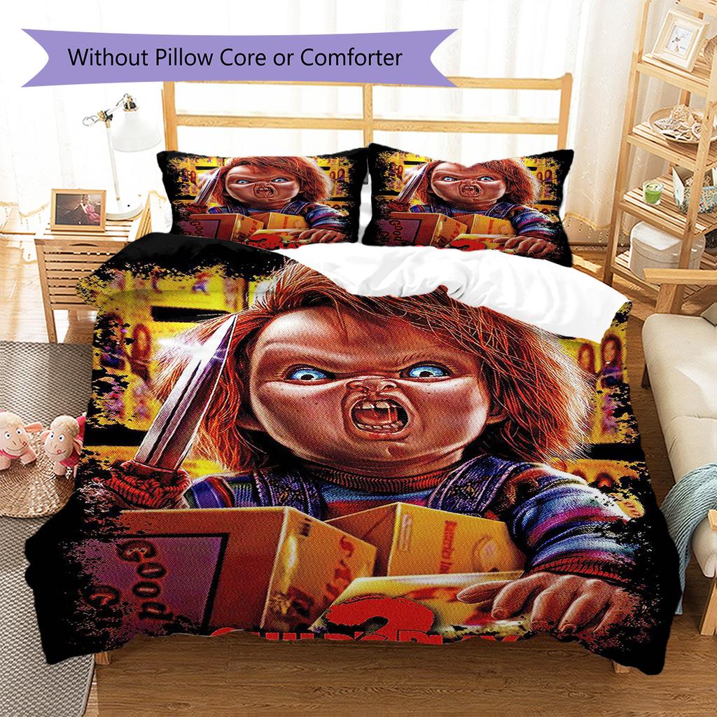 Chucky Pattern Bedding,Quilt Set Quilt Cover Pillowcase Home Birthday Gift (1 * Duvet Cover + 2 * Pillowcase, Without Core)