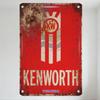 Vintage Kenworth Metal Tin Sign, Rusty Red Rectangle with KW Emblem, Distressed Retro Industrial Plaque for Man Cave Garage Home