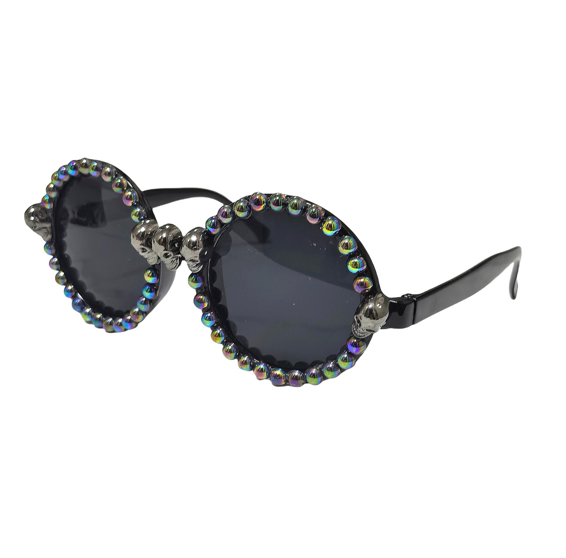 

New Diamond-Studded Skull Sunglasses Dance Party Holiday Decorative Glasses Fashionable Cat-Eye Adult Decorative Sunglasses As shown