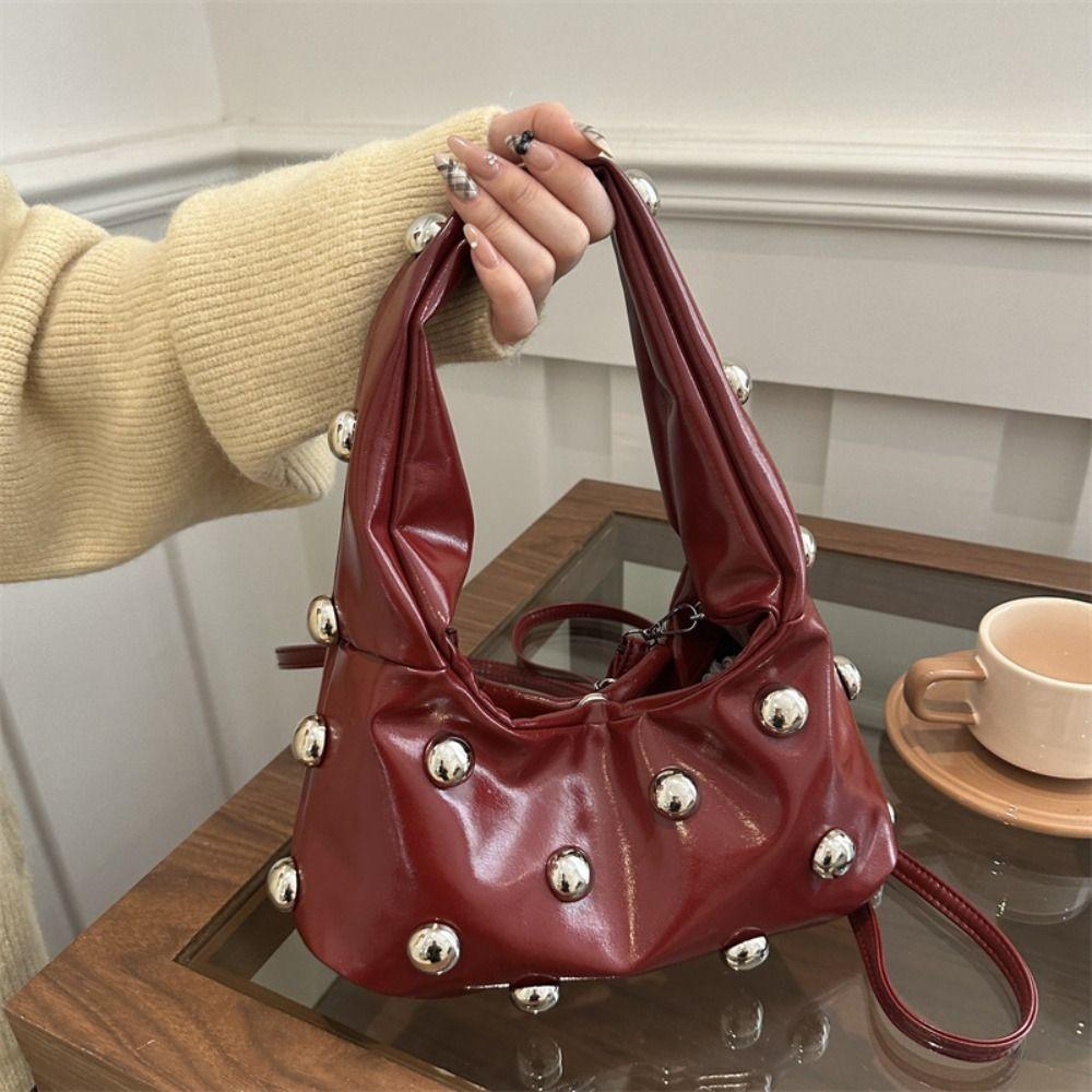 Punk Style Rivet Shoulder Bag PU Leather Women's Handbag Fashion Rivet Underarm Bag  Girls