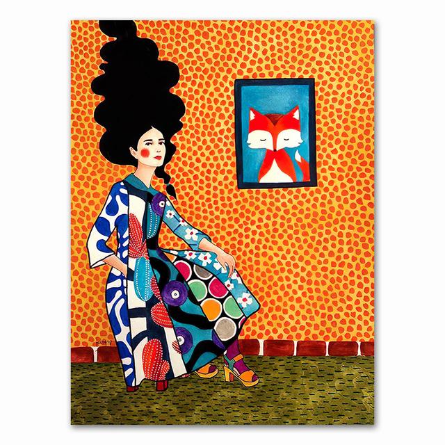 Abstract Girl Hair Flower Bird Wall Art Canvas Painting Vintage Nordic Prints Wall Pictures For Living Room No Frame