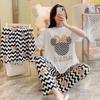 Short-Sleeved Pajamas Three-Piece Korean Version Of Sweet And Cute Cardigan Women'S Loungewear