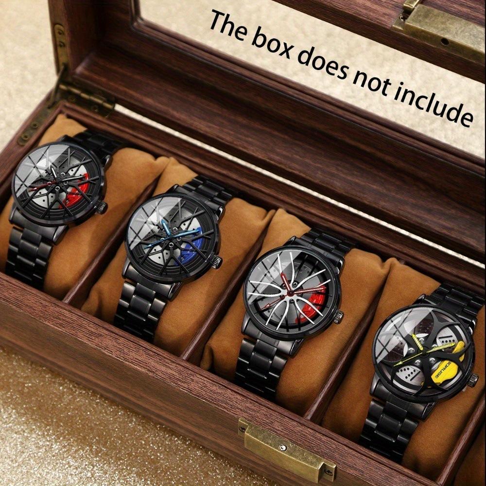 Boruse Wheel Design Watch 4-Piece Set Men S Steel Strap Watch Quartz Watch Fashion Watch