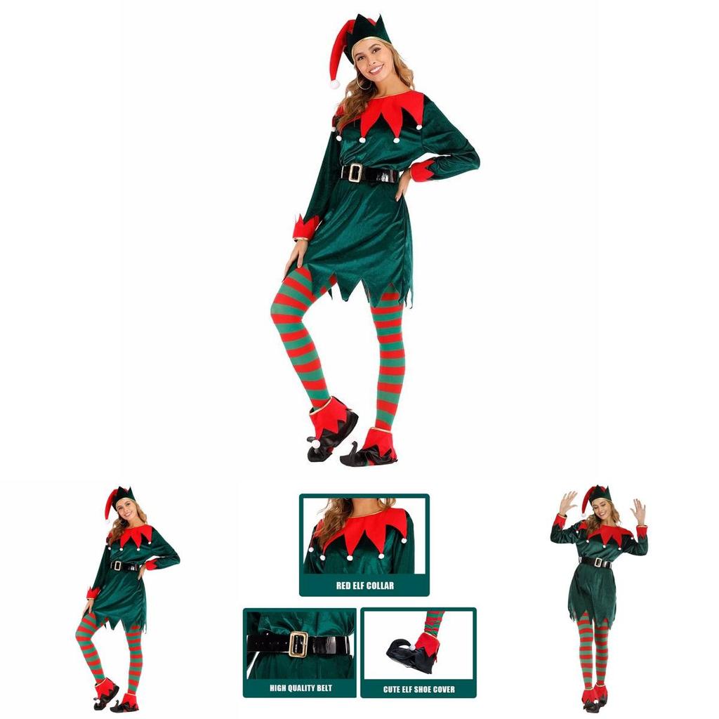 Xmas Role Play Outfit Women's Breathable Velvet Christmas Elf Costume