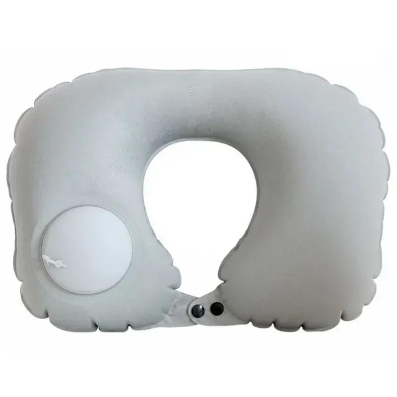Flocking Inflatable Portable Neck Pillow That Can Be Stored And Self Filled Suitable For Outdoor Travel Business Trips Camping