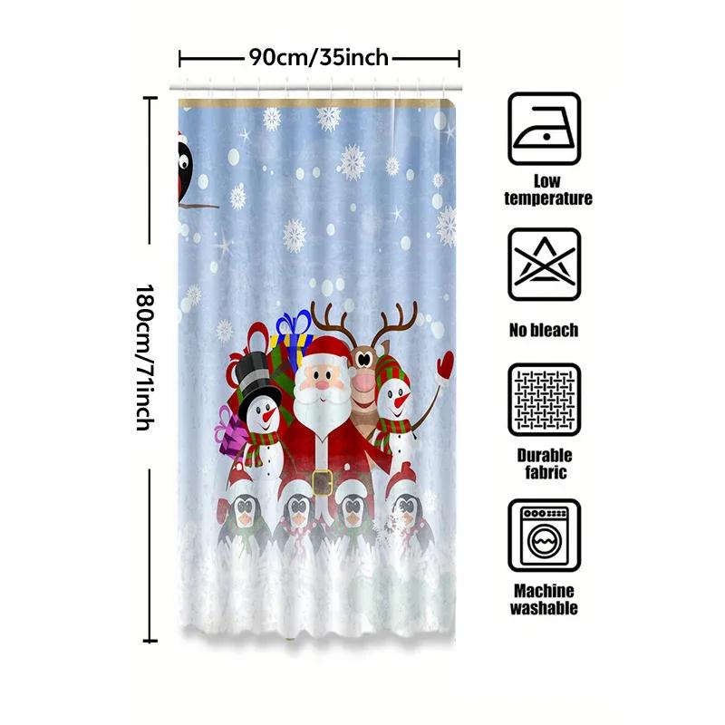 GAETU Christmas Shower Curtain Santa Claus Reindeer Holiday Festive Bathroom Decor Waterproof Holiday Shower Curtain Set Winte