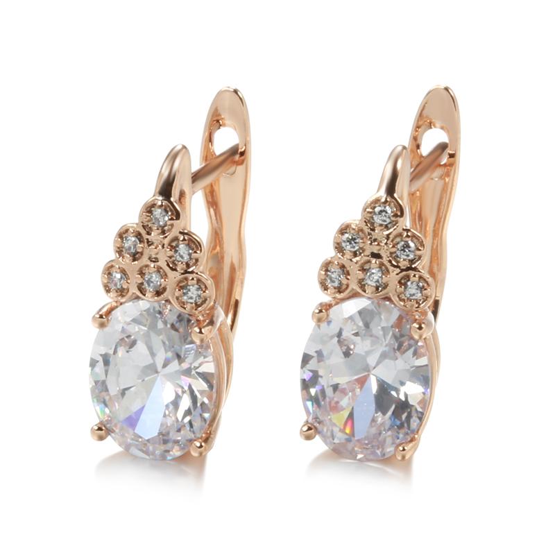 Luxury Bride Wedding Earring Fashion  Rose Gold Blue Natural Zircon Drop Earring Fine Vintage Jewelry Crystal Gift