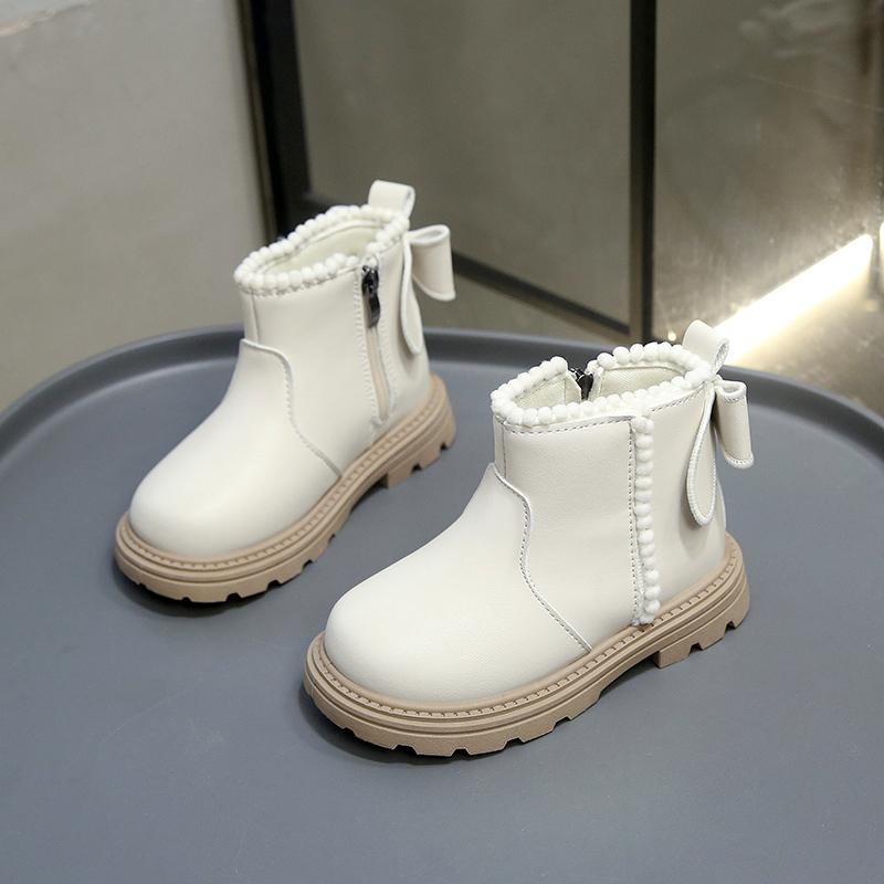 Girls Princess Boots Back Bows Kids Ankle Boots Side Zipper 2025 Autumn Winter New Children Short Boots Soild Color Soft Bottom