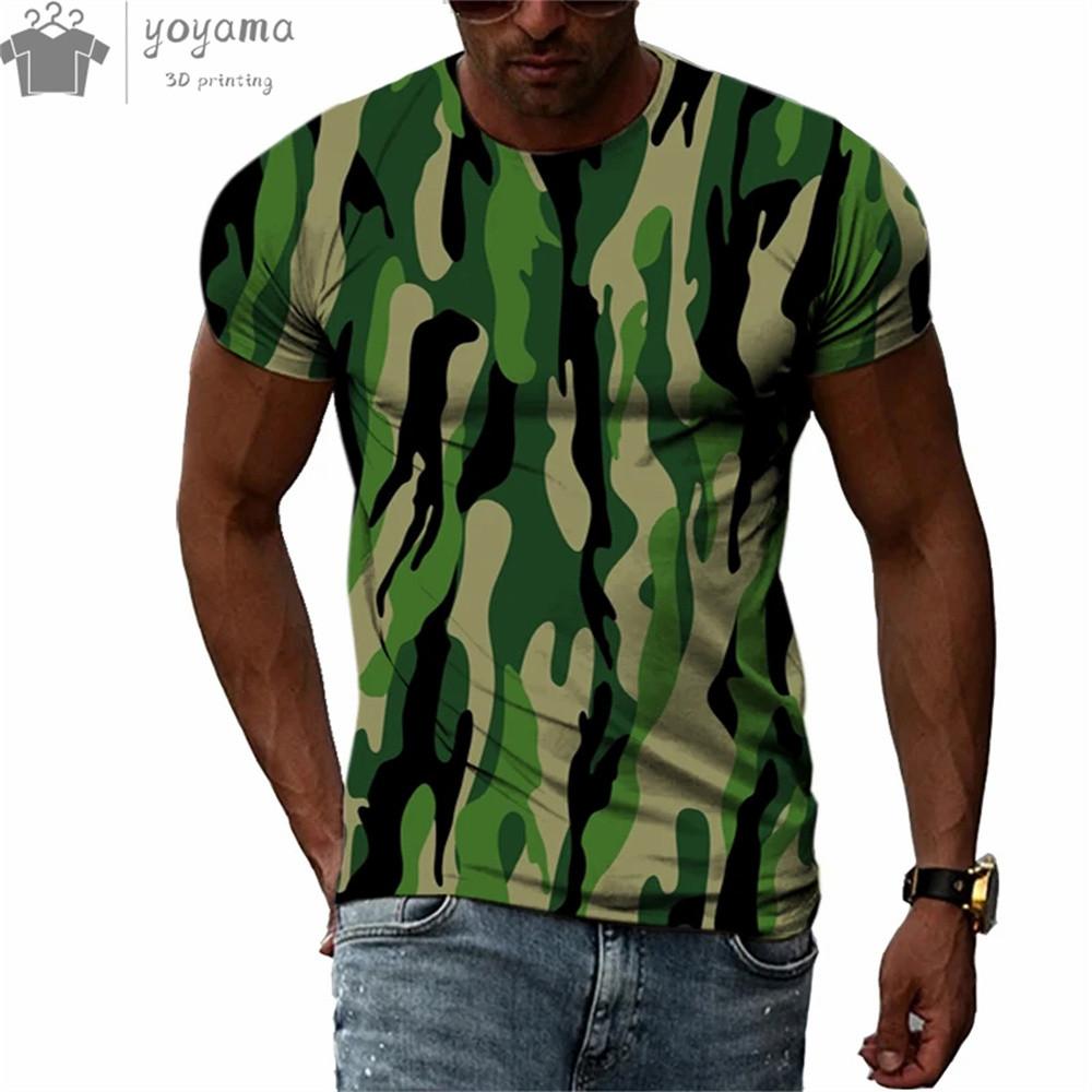 Men's Camouflage 3D Printed T-shirt, Personalized Casual T-shirt, Harajuku Street Round Neck Short Sleeved T-shirt, Summer Fashion