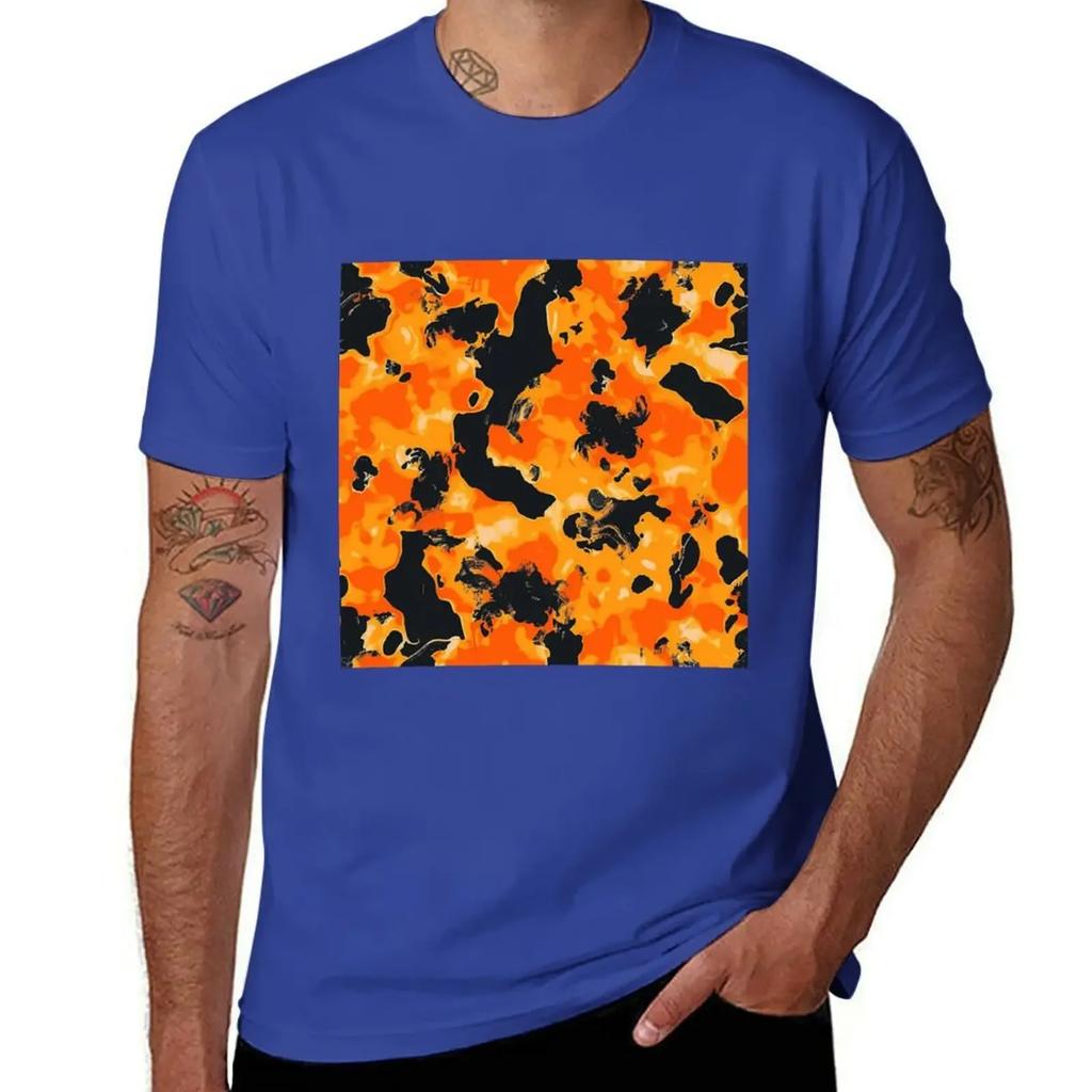 Design Abstract Camouflage Fluid Shapes in Neon Colors T-Shirt Orange Glowing Trippy Luminance Pattern designer clothes2024