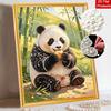 Cute Panda Eating Bamboo 5D Pearl Painting Kit with Frame DIY Sparkling Bead Canvas Art Relaxing Craft for Girls Room Decor Aesthetic