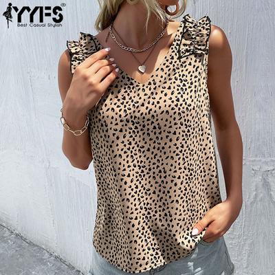 Women's Fashion Casual Leopard Print Sleeveless Suspenders V-Neck T-shirts and Tops